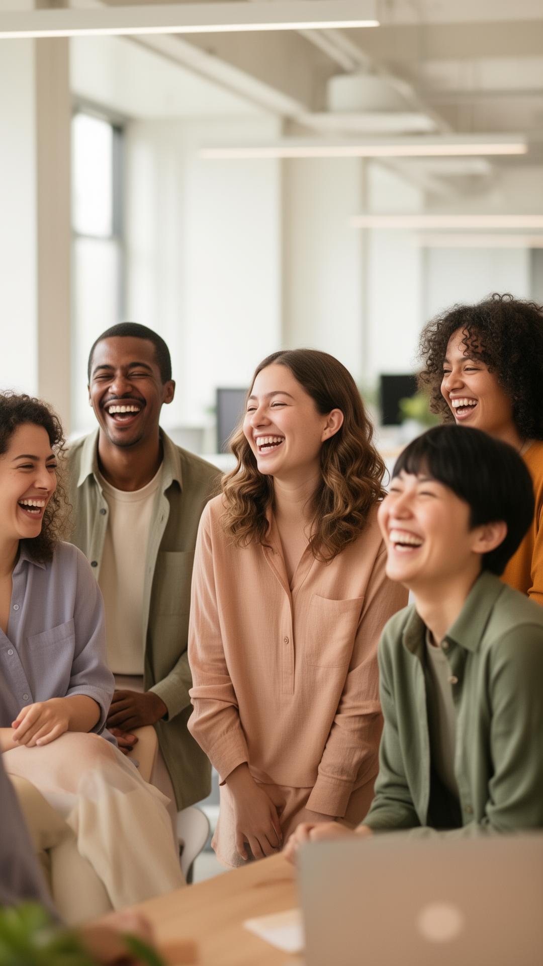 Lachende Menschen in einem hellen Büro